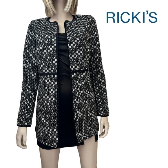 Ricki's Textured Boyfriend Blazer Jacket Open Front Roomy Trench Details S M - Picture 1 of 13
